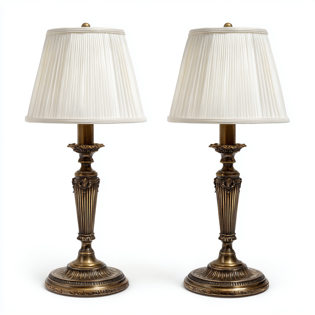 Lampada da tavolo-Metallo-Tessuto-24x24x50 cm-Ottone-Bianco-Stile classico-Quietilo