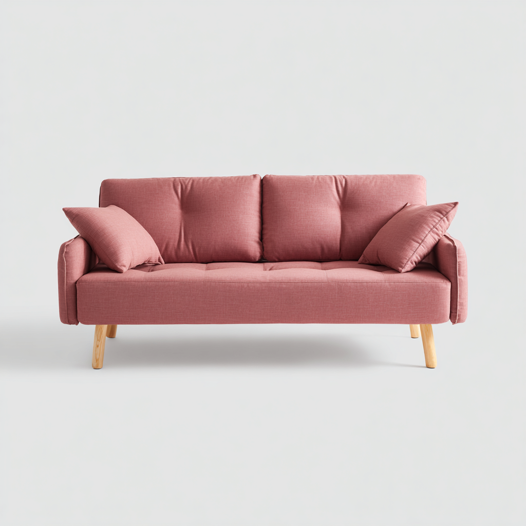 Divano lineare-tessuto-legno-188x84x90 cm-rosa-legno-design moderno-Quietilo