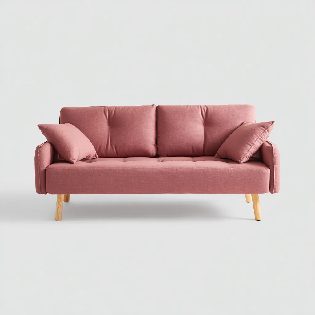 Divano lineare-tessuto-legno-188x84x90 cm-rosa-legno-design moderno-Quietilo