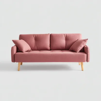 Divano lineare-tessuto-legno-188x84x90 cm-rosa-legno-design moderno-Quietilo