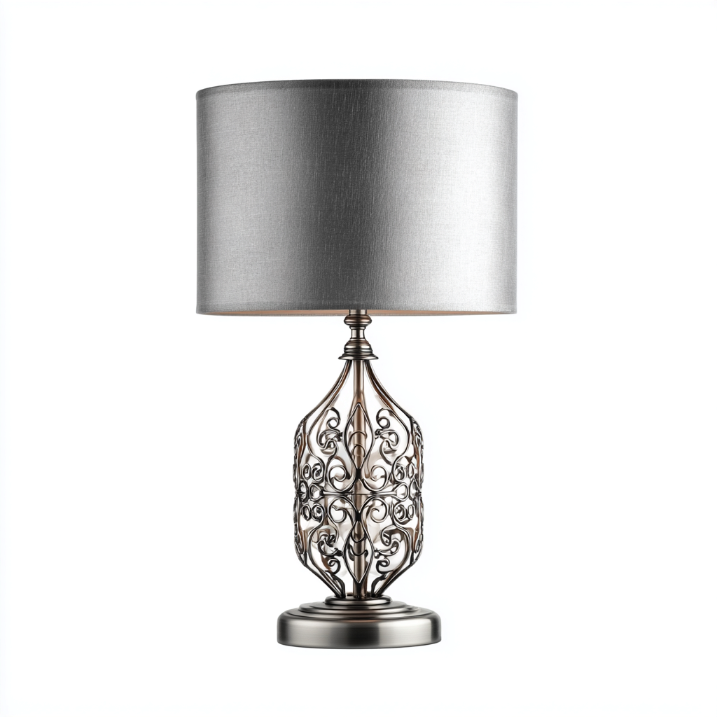 Lampada da tavolo-Metallo-Tessuto-28x28x Fifty cm-Argento-Grigio-Design elegante-Quietilo
