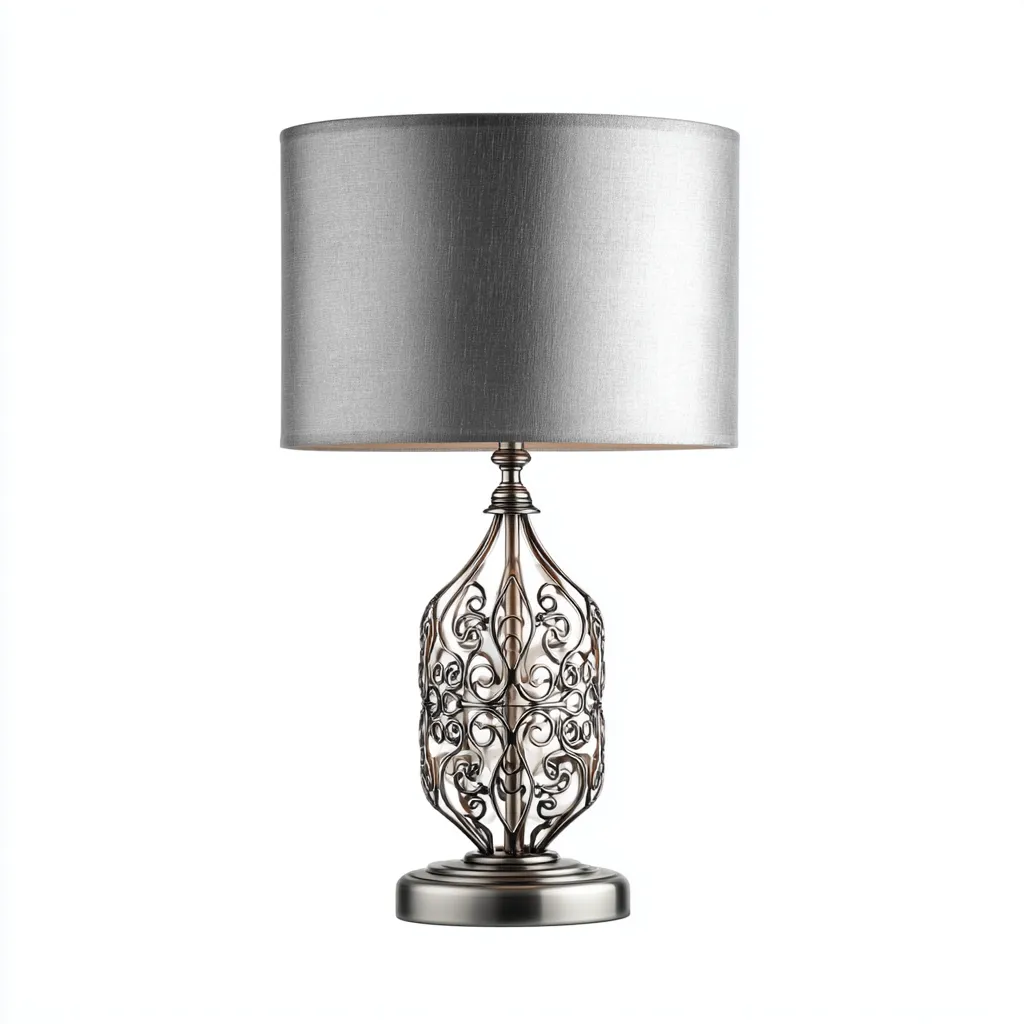 Lampada da tavolo-Metallo-Tessuto-28x28x Fifty cm-Argento-Grigio-Design elegante-Quietilo