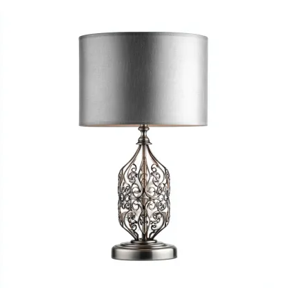 Lampada da tavolo-Metallo-Tessuto-28x28x Fifty cm-Argento-Grigio-Design elegante-Quietilo