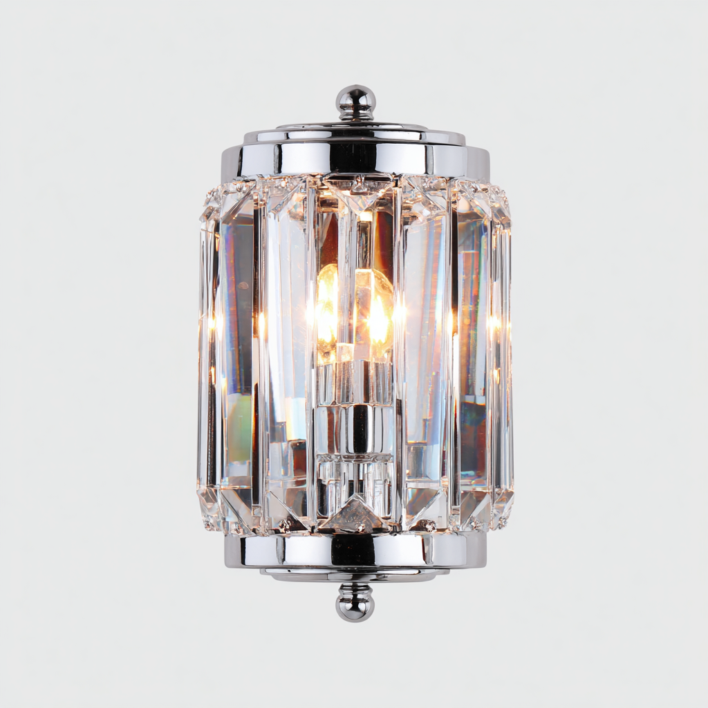 Applique-metallo-cristallo-14x10x22 cm-cromato-trasparente-stile moderno-Quietilo