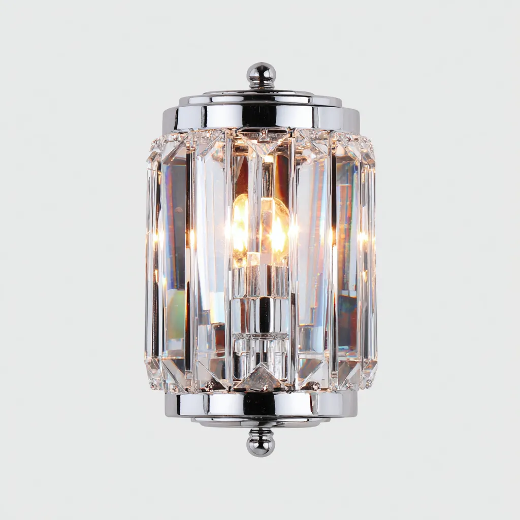 Applique-metallo-cristallo-14x10x22 cm-cromato-trasparente-stile moderno-Quietilo