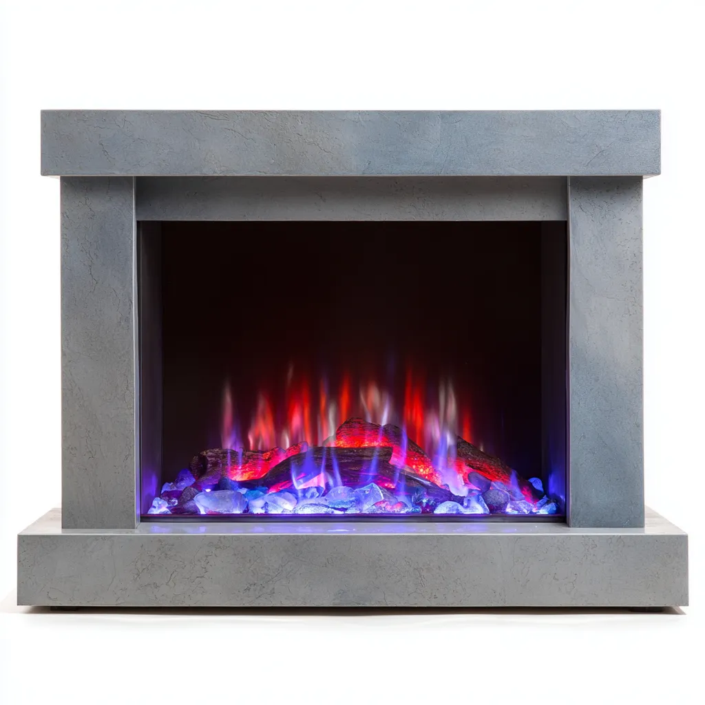 Camino-pietra-vetro-126x33x98 cm-grigio-trasparente-design moderno-Quietilo