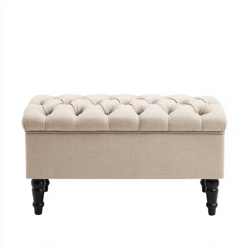 Panca da ingresso-tessuto-legno-94x46x48 cm-beige-design classico-Quietilo