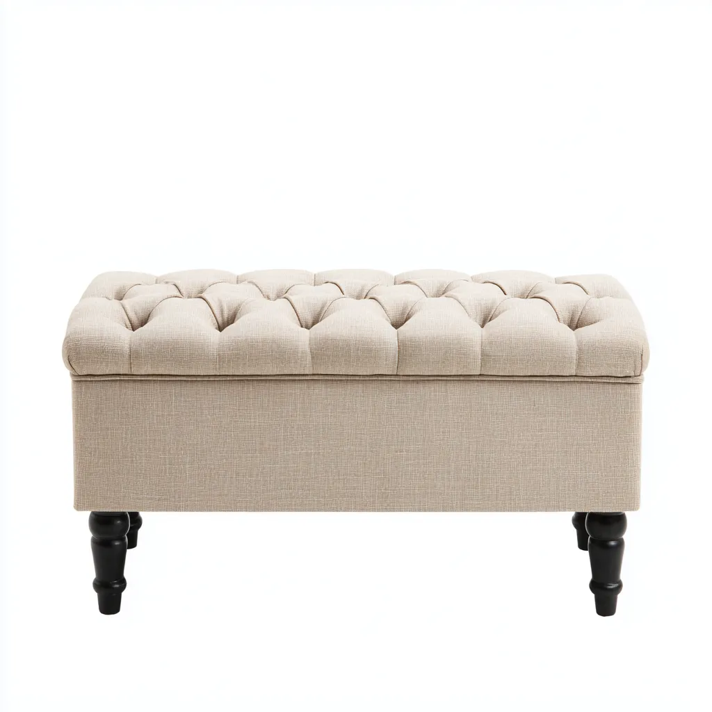 Panca da ingresso-tessuto-legno-94x46x48 cm-beige-design classico-Quietilo