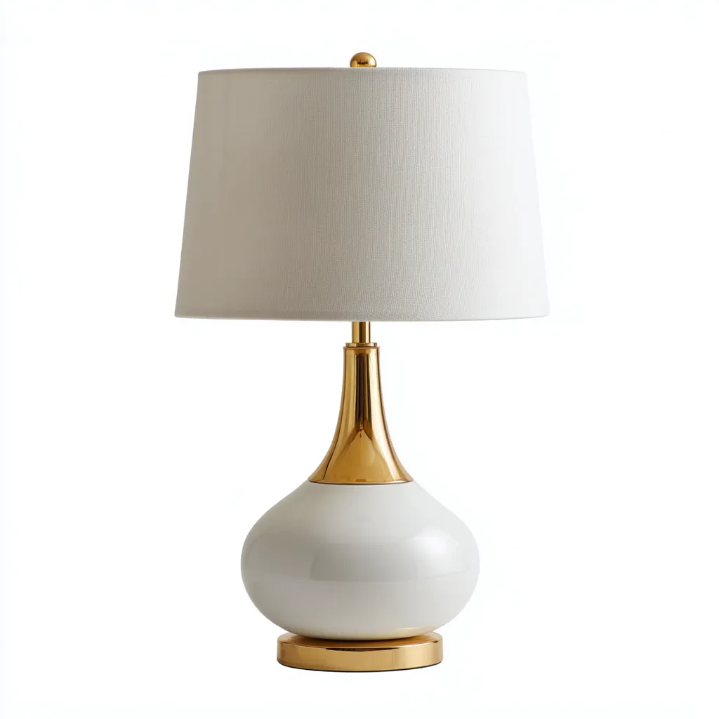 Lampada da tavolo-Ceramica-Metallo-Tessuto-25x25x48 cm-Bianco-Oro-Design elegante-Quietilo