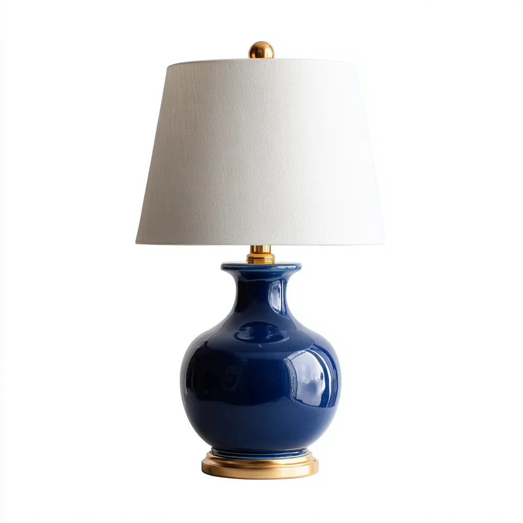 Lampada da tavolo-Ceramica-Metallo-Tessuto-24x24x43 cm-Blu-Oro-Design moderno-Quietilo