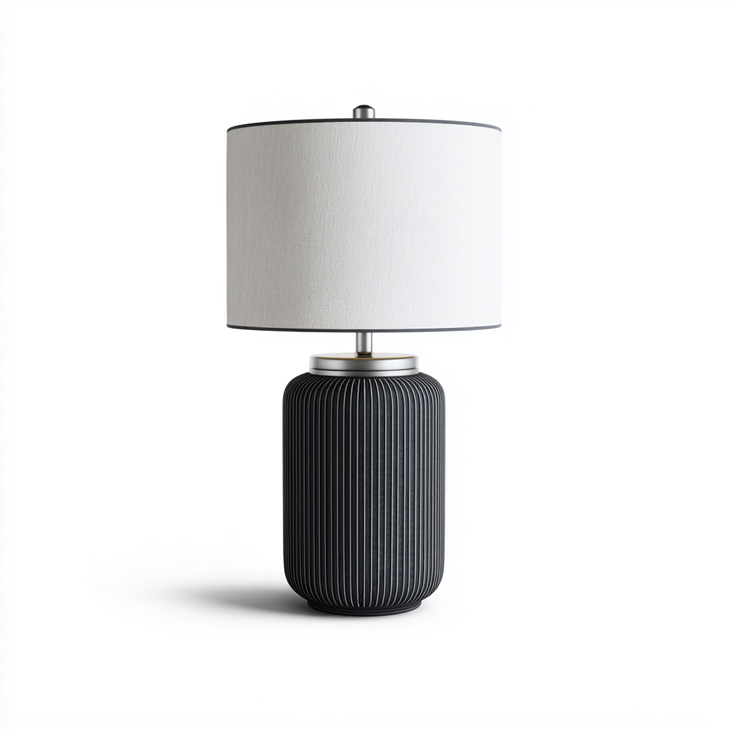 Lampada da tavolo-Ceramica-Tessuto-25x25x47 cm-Grigio-Bianco-Design moderno-Quietilo