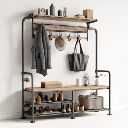 Attaccapanni - Metallo-Legno - 120x40x185 cm - Marrone-Nero - Stile industriale-Quietilo