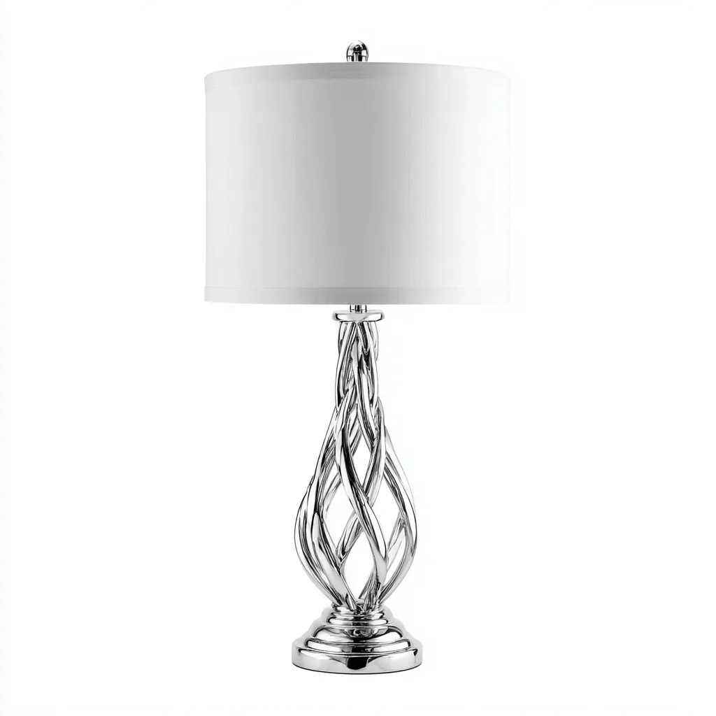 Lampada da tavolo-Metallo-Tessuto-30x30x52 cm-Argento-Bianco-Design elegante-Quietilo
