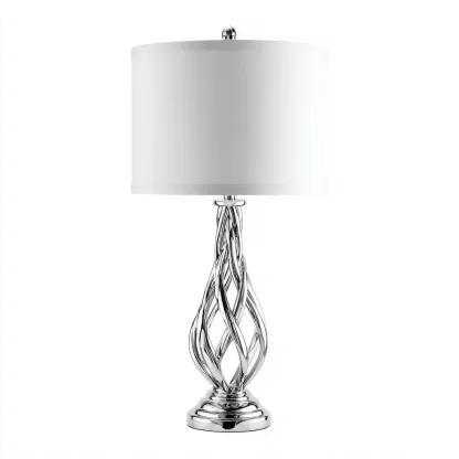 Lampada da tavolo-Metallo-Tessuto-30x30x52 cm-Argento-Bianco-Design elegante-Quietilo