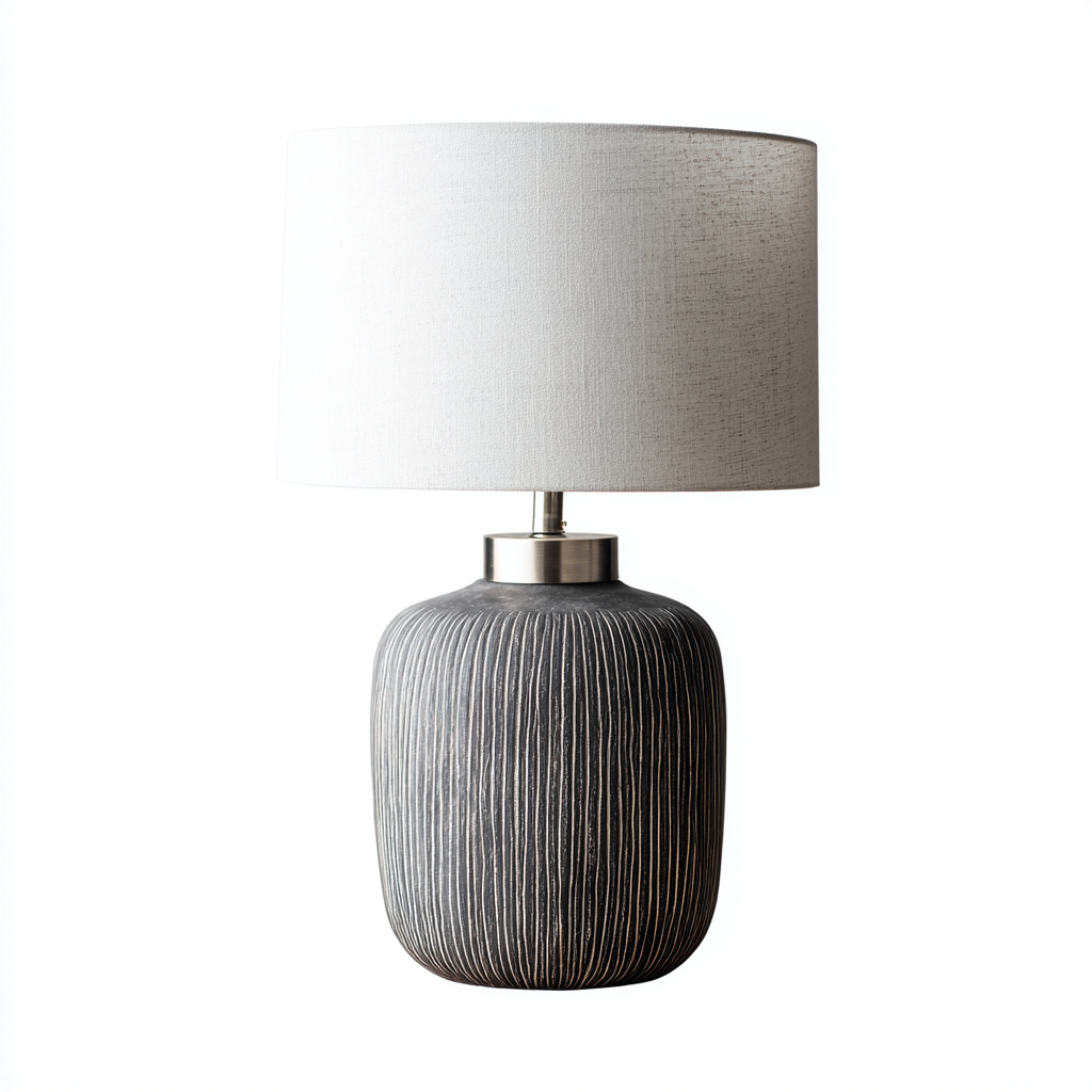 Lampada da tavolo-Ceramica-Tessuto-27x27x49 cm-Grigio-Bianco-Design moderno-Quietilo