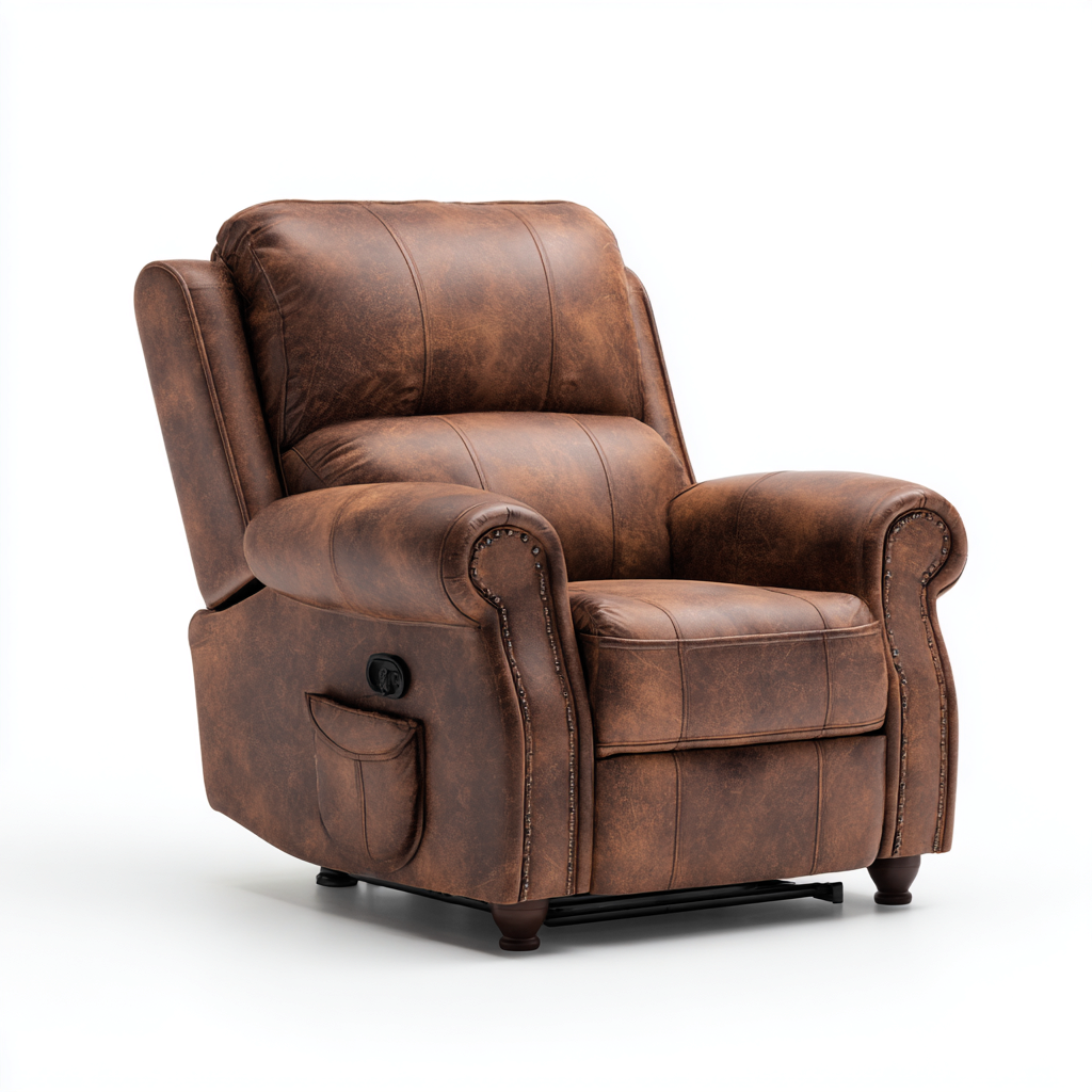 Poltrona reclinabile - Pelle sintetica - 103x96x107 cm - Marrone - Stile classico-Quietilo