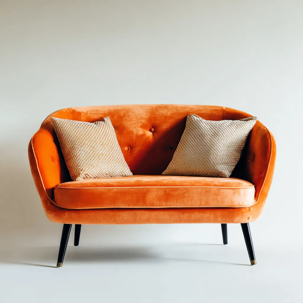 Divano lineare-velluto-148x78x83 cm-arancione-design moderno-Quietilo