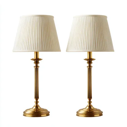 Lampada da tavolo-Metallo-Tessuto-27x27x54 cm-Oro-Avorio-Stile classico-Quietilo