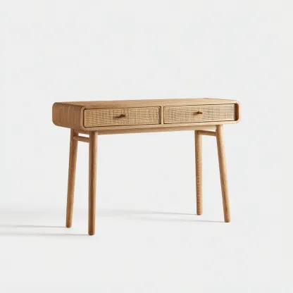 Scrivania-legno-massiccio-rattan-112x38x76 cm-naturale-design moderno-Quietilo