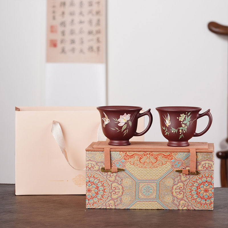 Handmade Teaware with Painted Pair of Cups
