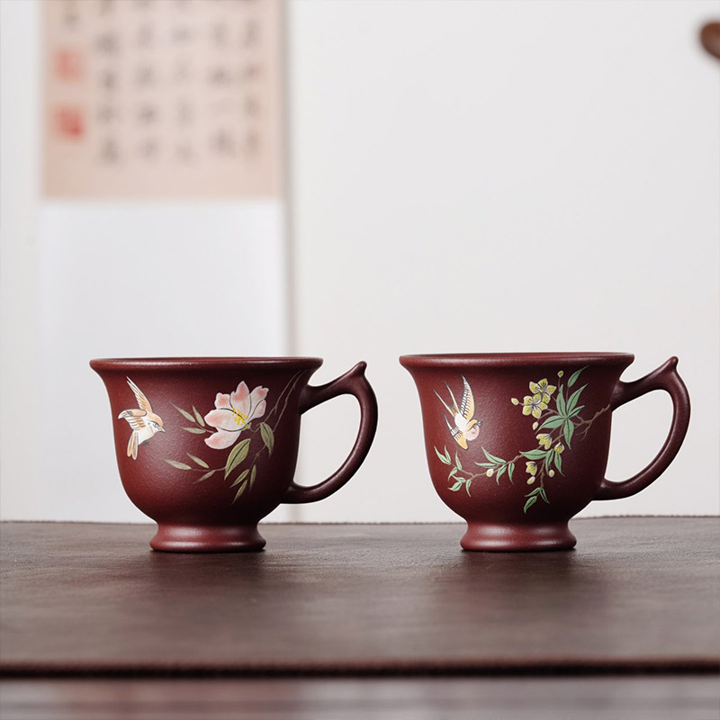 Handmade Teaware with Painted Pair of Cups