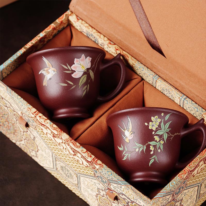 Handmade Teaware with Painted Pair of Cups