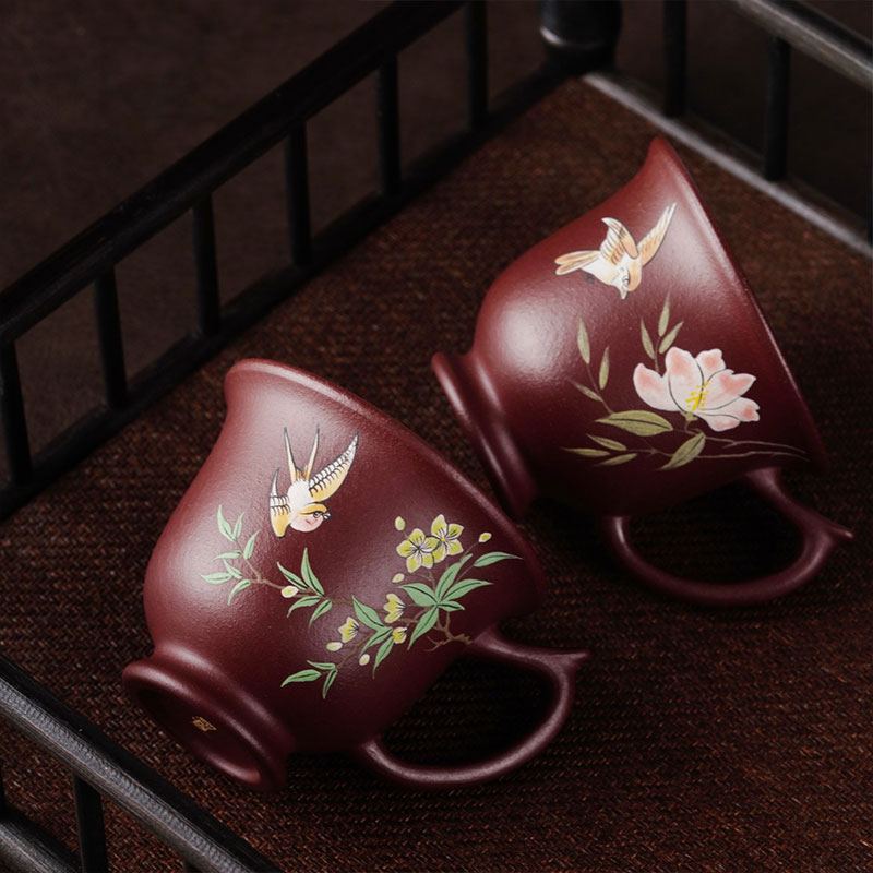 Handmade Teaware with Painted Pair of Cups