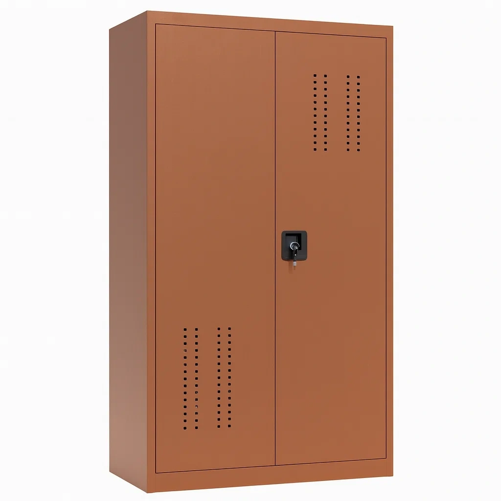 Armoire de rangement de garage métallique marron avec serrure et ventilation