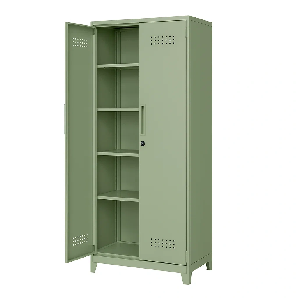 Armoire de rangement de garage en métal verte avec étagères réglables