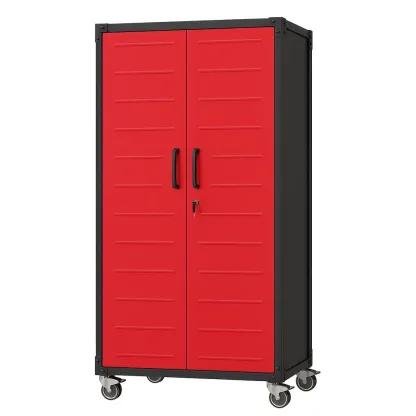 Armoire de rangement de garage en métal avec roulettes et serrure 180×90×45 cm