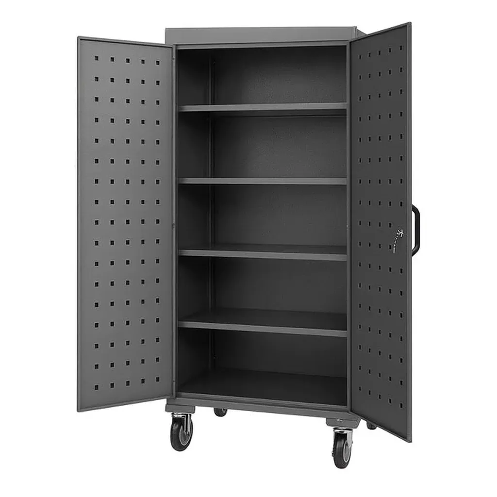 Armoire de rangement de garage en métal noire avec roulettes et 5 étagères