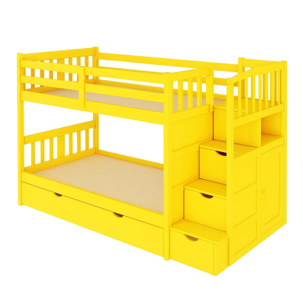 Lit en bois jaune superposé avec rangement 200×100×150 cm