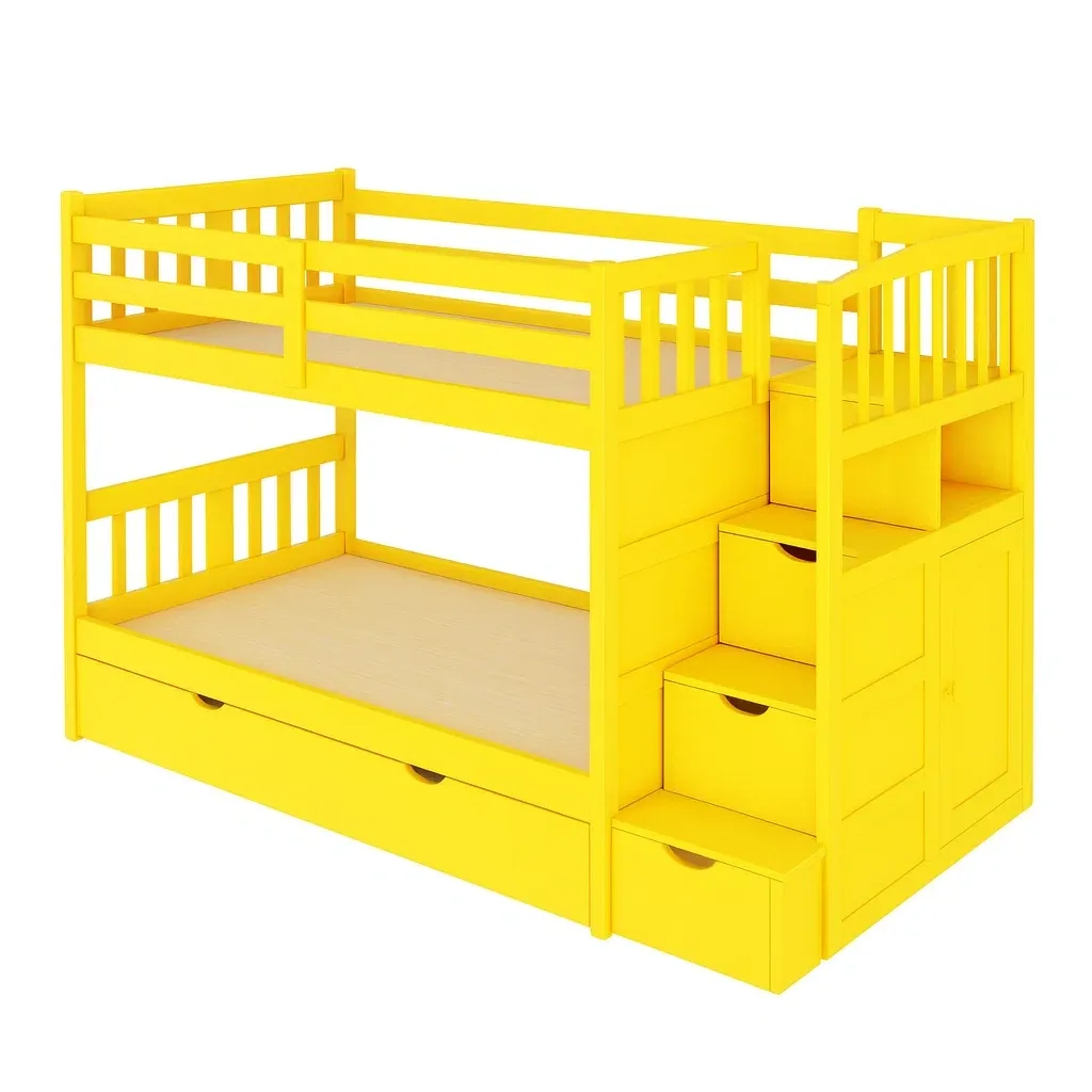 Lit en bois jaune superposé avec rangement 200×100×150 cm