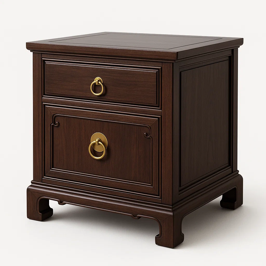 Table de chevet en bois massif avec deux tiroirs