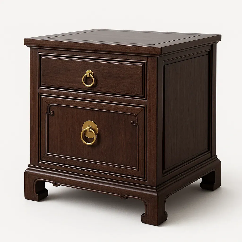 Table de chevet en bois massif avec deux tiroirs