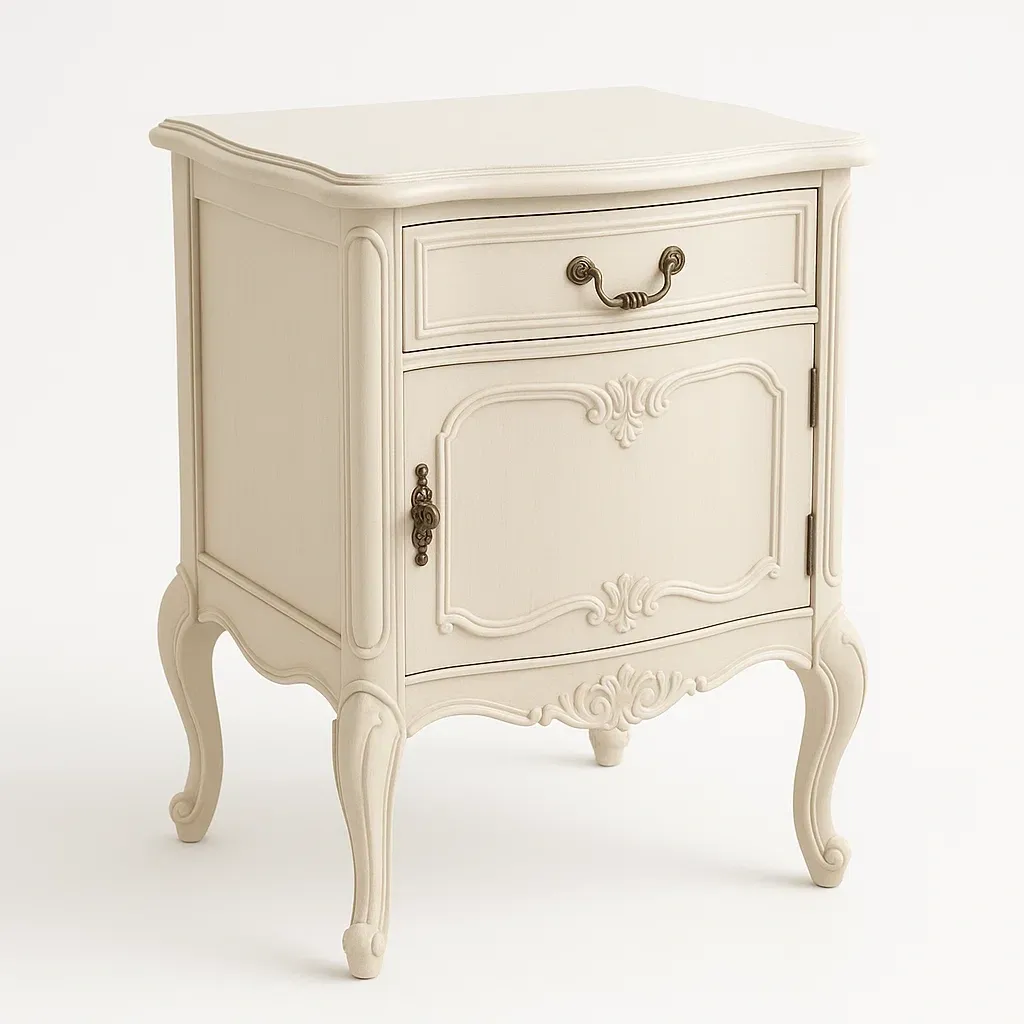 Table de chevet en bois massif ivoire avec tiroir et porte