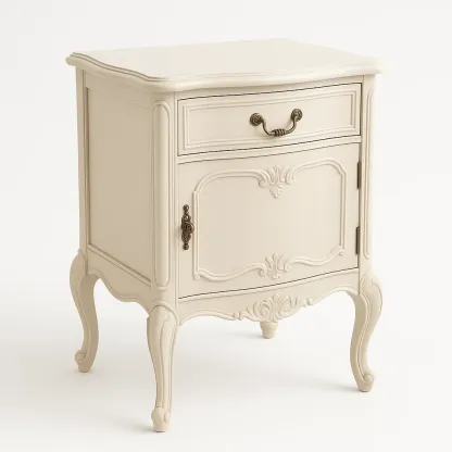 Table de chevet en bois massif ivoire avec tiroir et porte