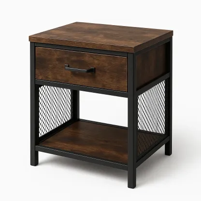 Table de chevet en bois et métal avec tiroir et étagère 40×38×55 cm
