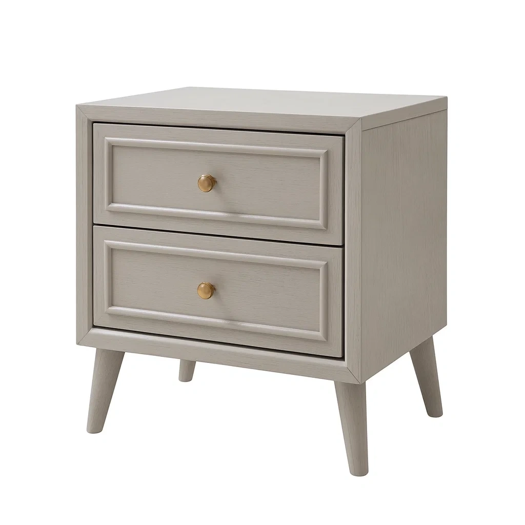 Table de chevet en bois gris avec 2 tiroirs