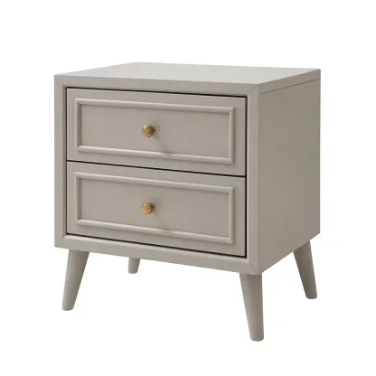 Table de chevet en bois gris avec 2 tiroirs
