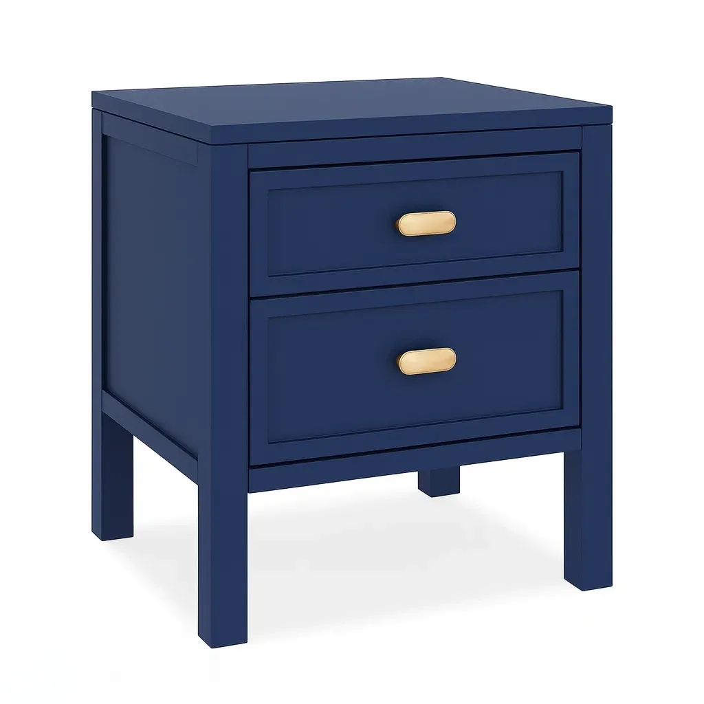 Table de chevet en bois bleu avec deux tiroirs