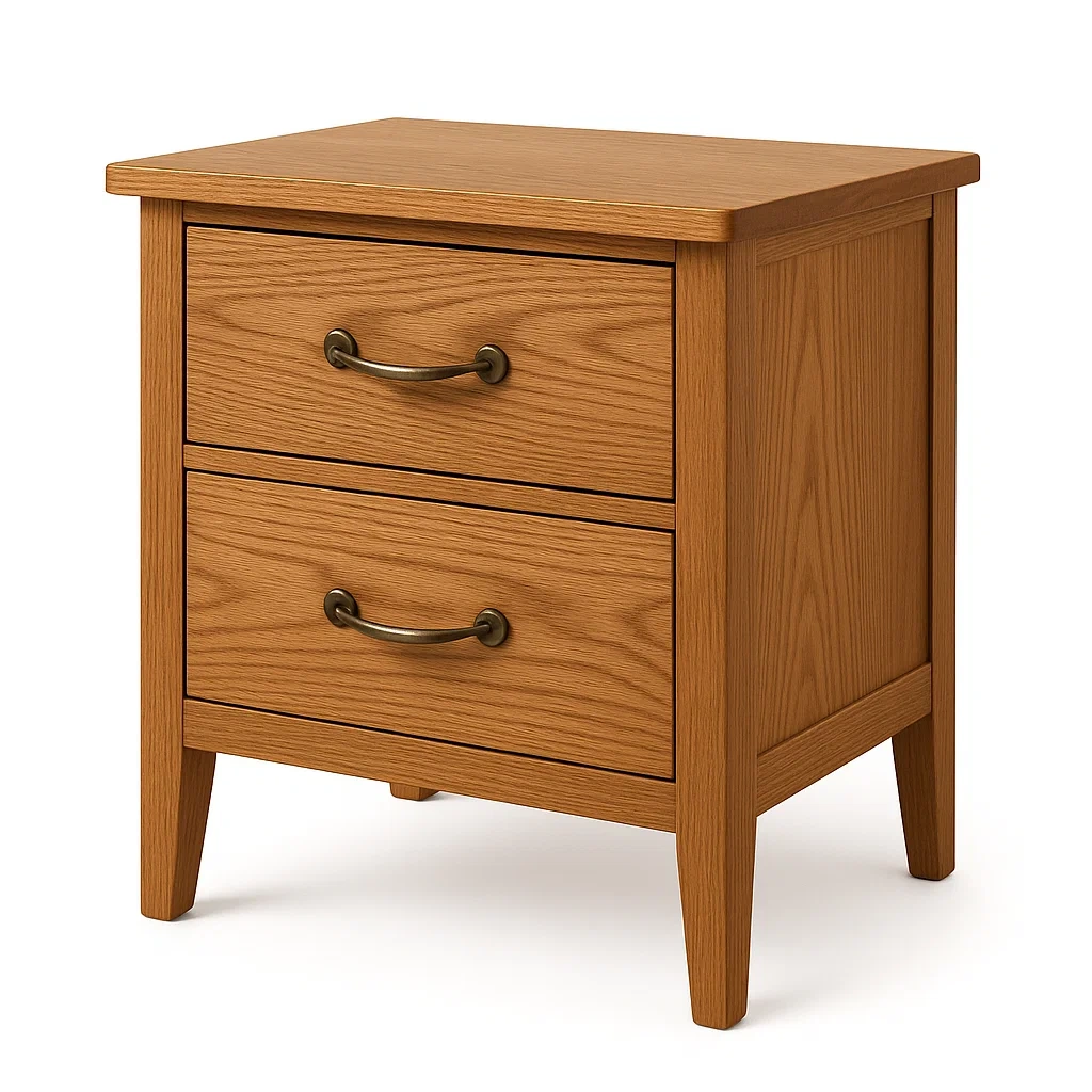 Table de chevet en bois chêne clair avec 2 tiroirs