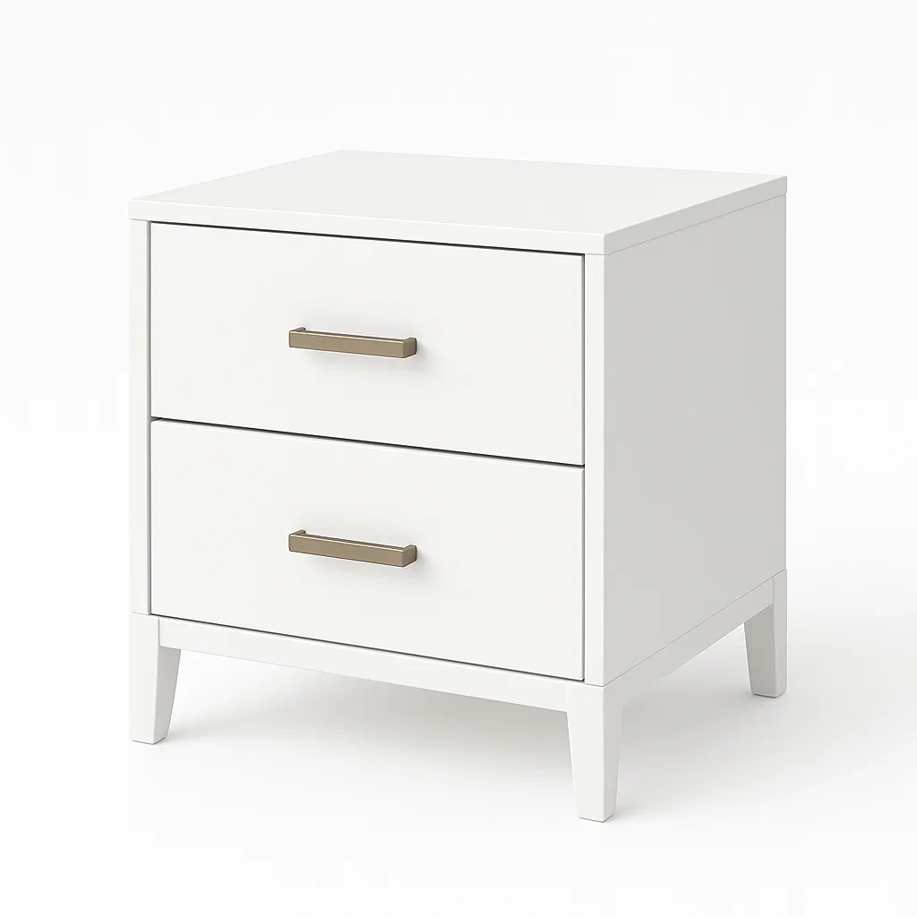 Table de chevet blanche avec 2 tiroirs bois et métal