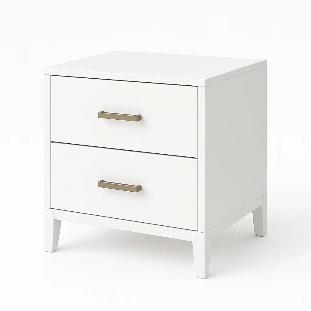 Table de chevet blanche avec 2 tiroirs bois et métal