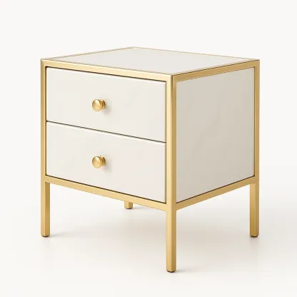 Table de chevet en bois et métal blanc/or 40×40×55 cm