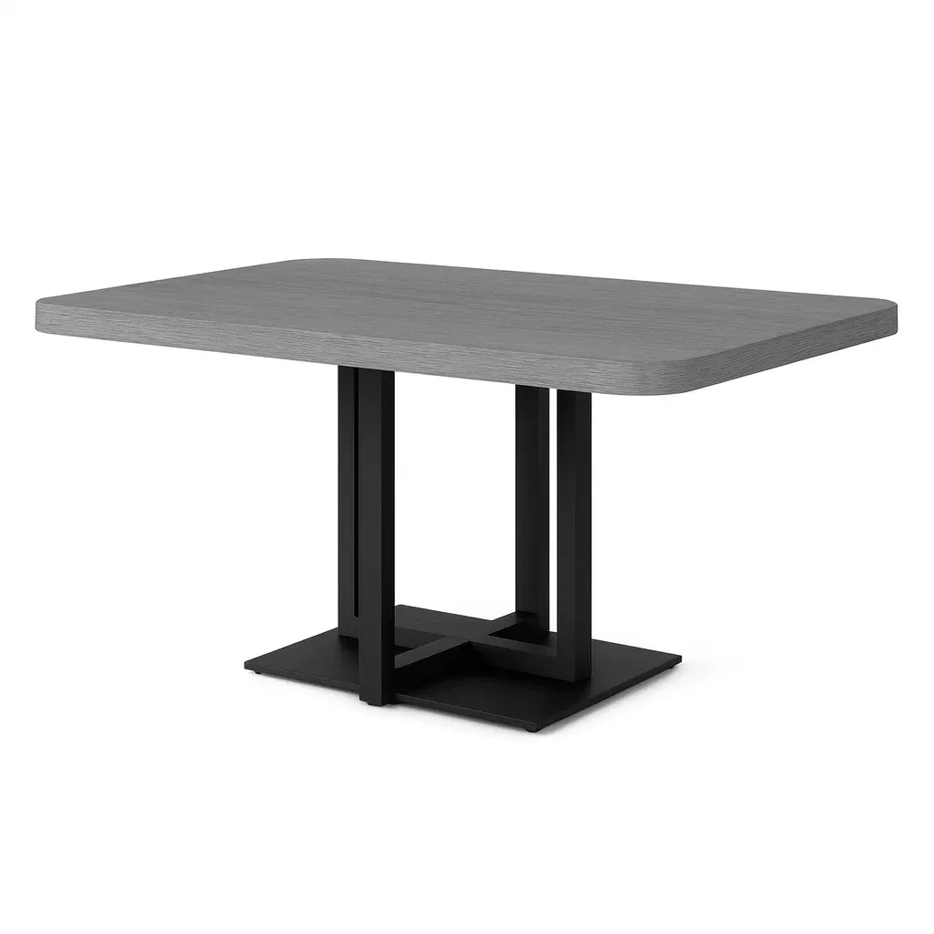 Table de salle à manger rectangulaire en bois MDF gris avec pieds en métal noir 160×90×75 cm