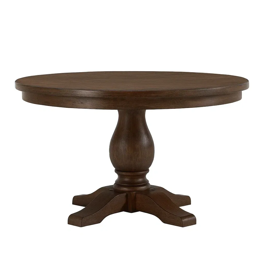 Table de salle à manger ronde en bois massif marron