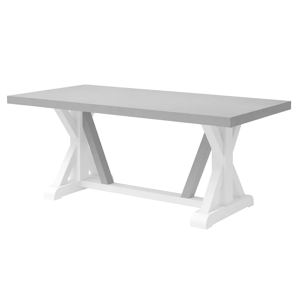 Table de salle à manger rectangulaire gris et blanc en MDF et bois de pin 180×90×75 cm