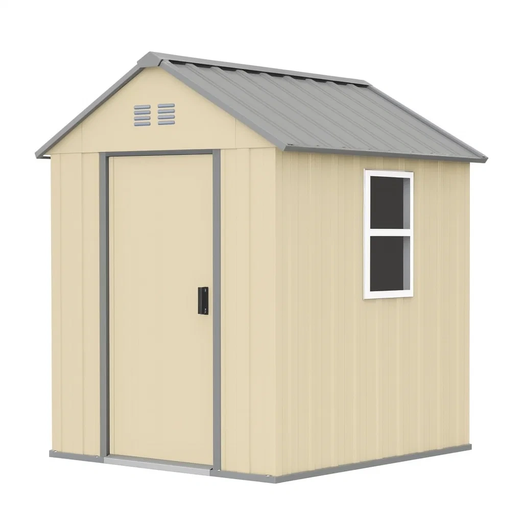 Abri de jardin en métal beige avec toit incliné et fenêtre 183×153×212 cm