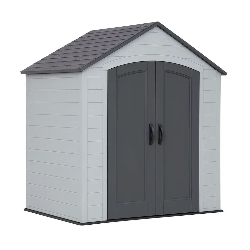 Abri de jardin en résine gris clair et anthracite 146×73×188 cm